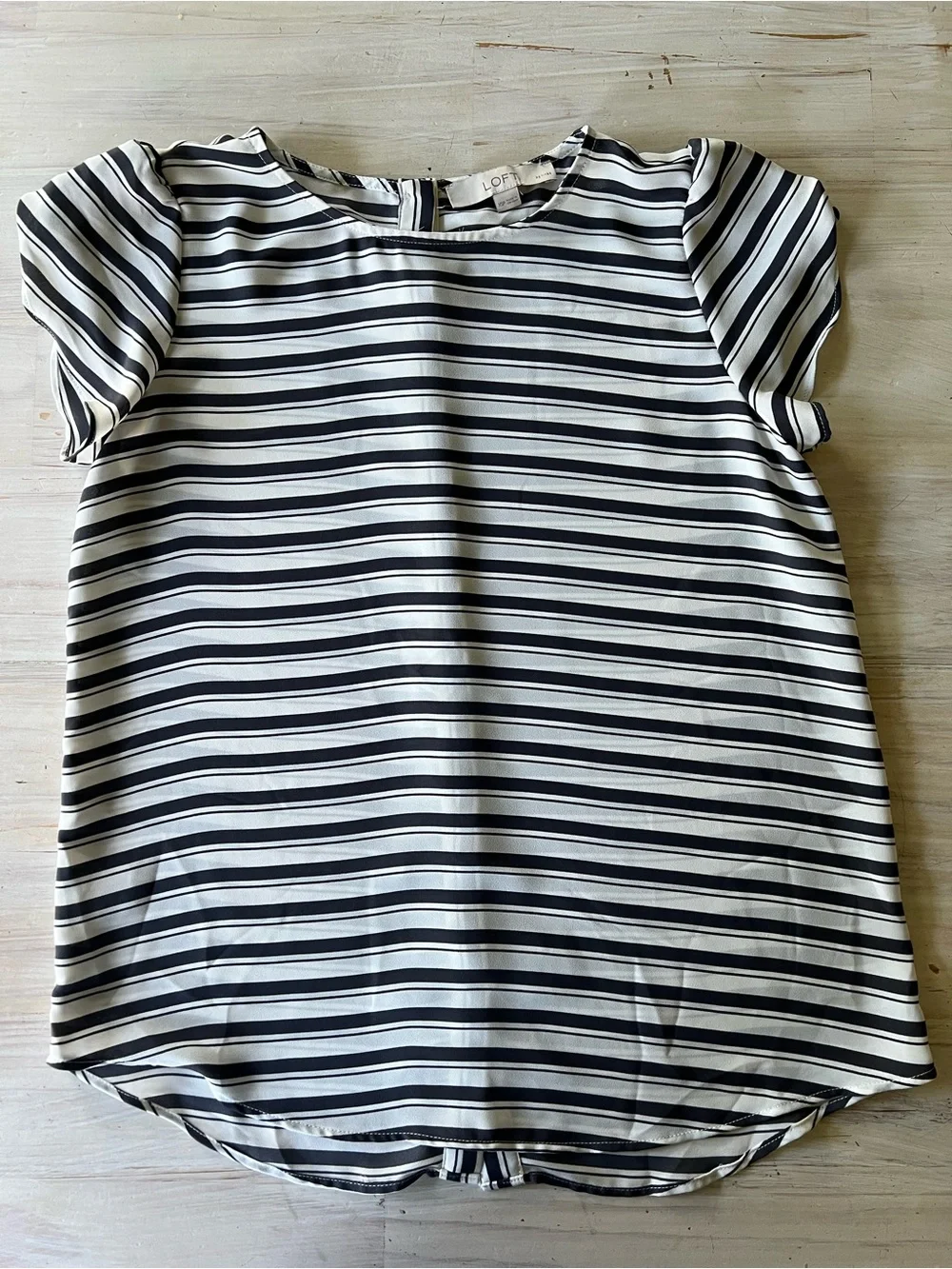 LOFT Black and White Striped Puff Sleeve Top